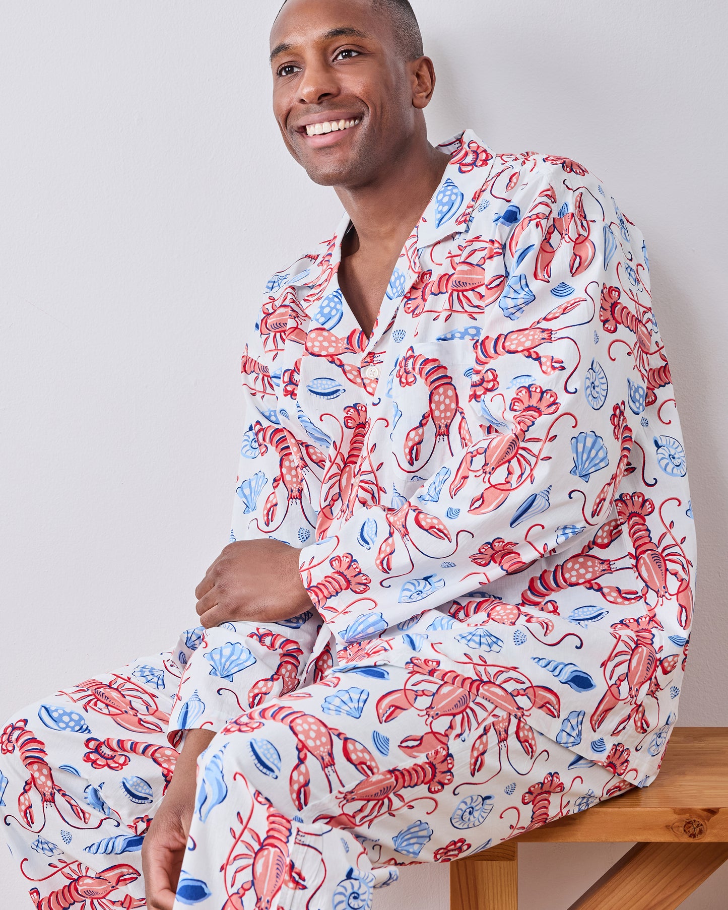 Lobster Landing - Men’s Long PJ Set - Cloud - Printfresh