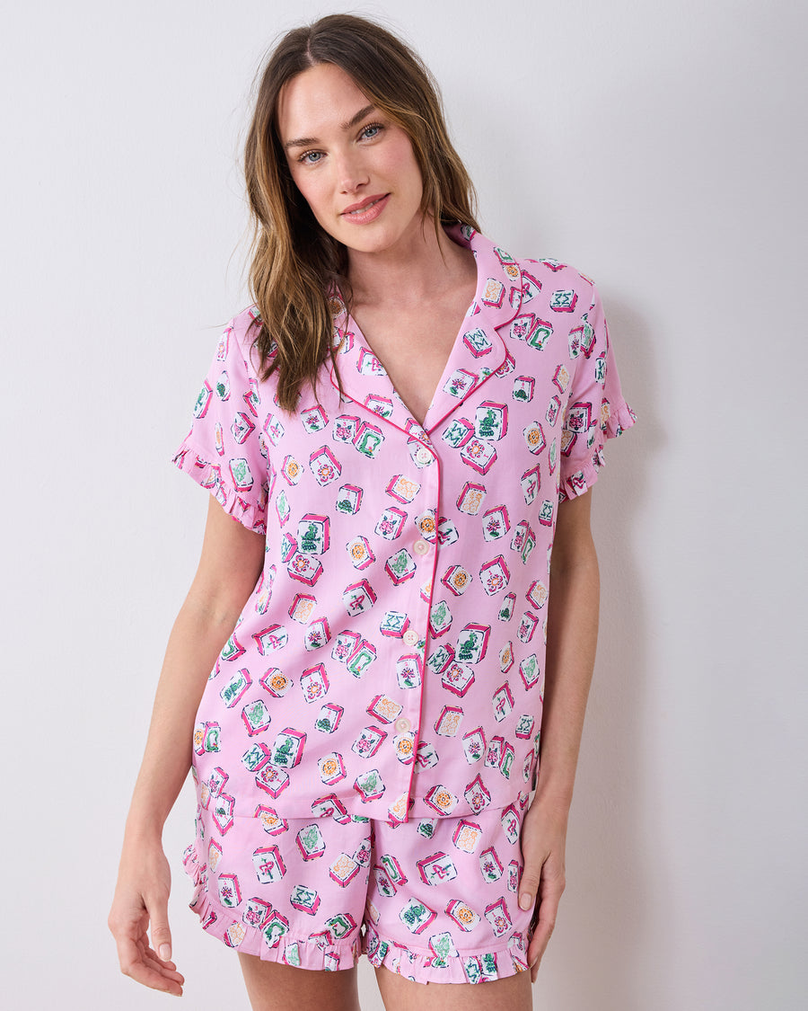 Lucky Tiles - Eco Satin Ruffle Set - Peony Pink