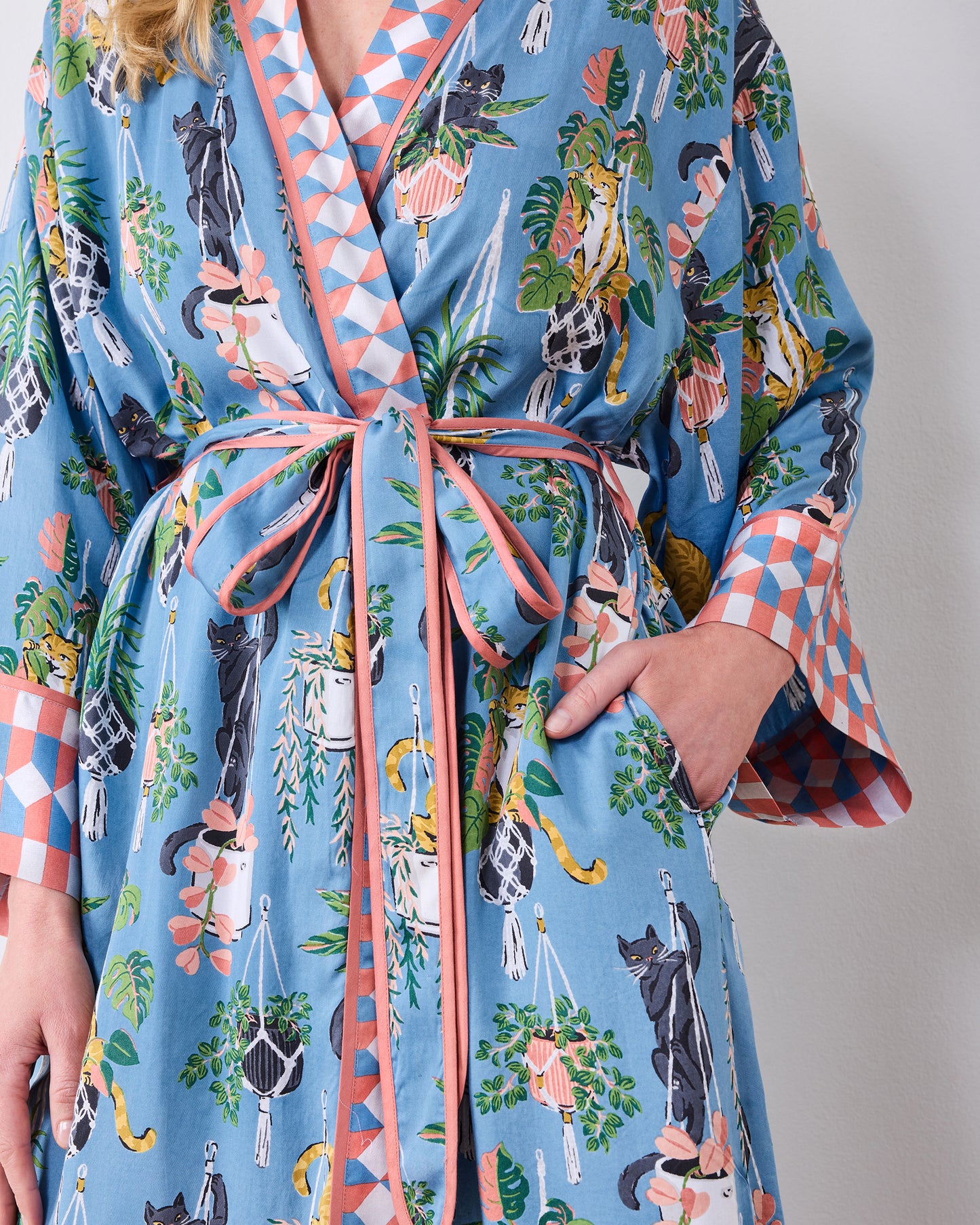 Macrame Mischief - Eco Satin Robe - Slate Blue