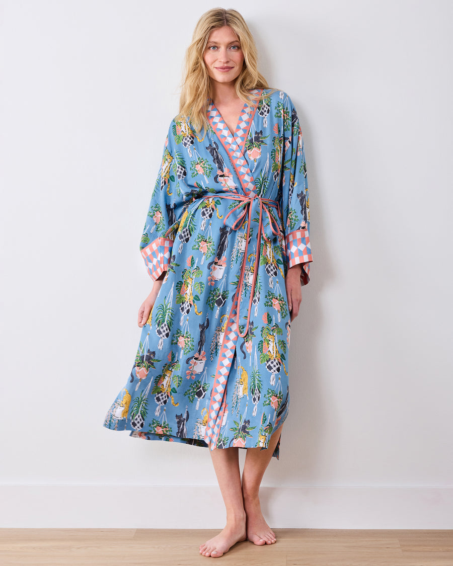 Macrame Mischief - Eco Satin Robe - Slate Blue