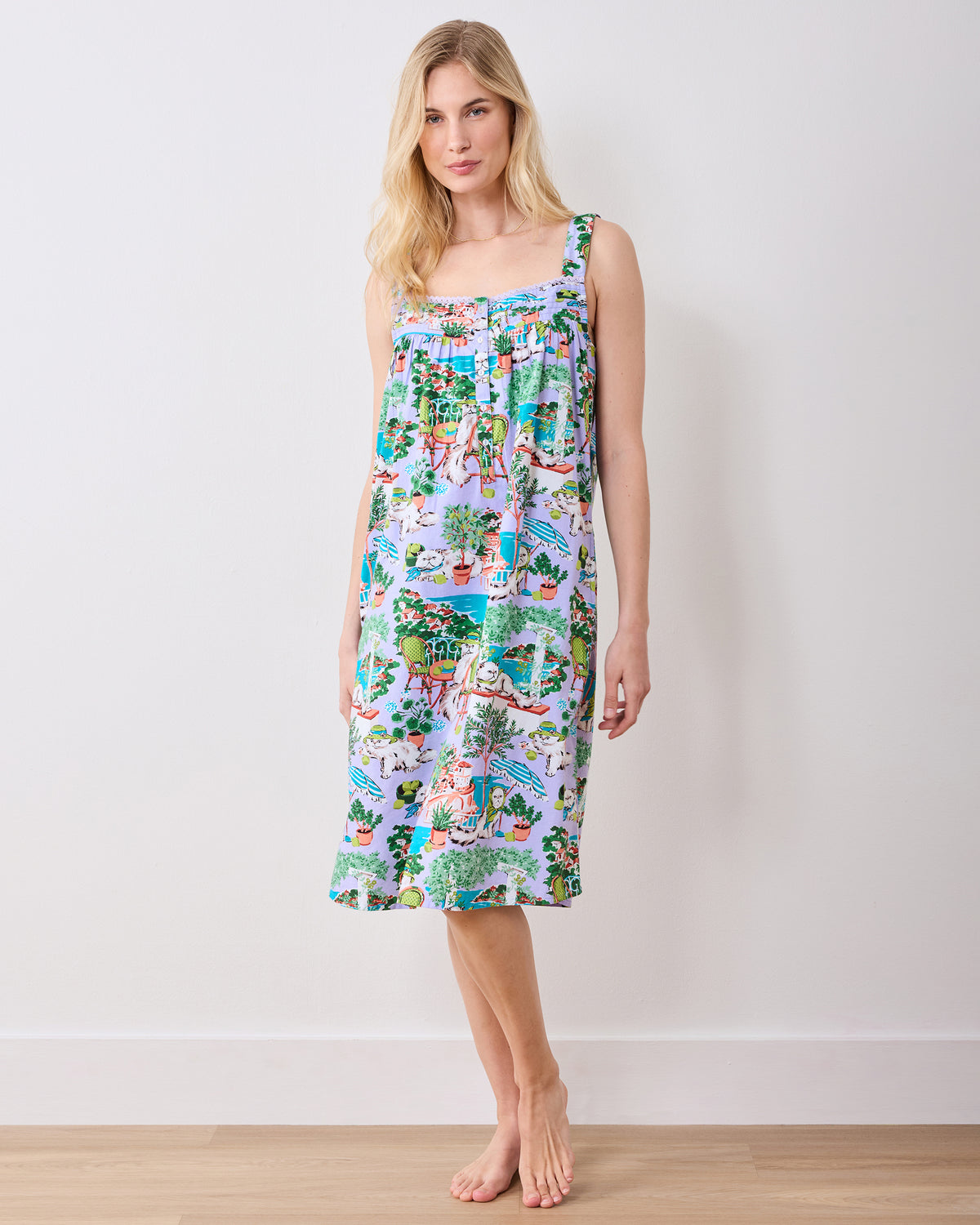 Mediterranean Meow - Back to Bed Nightgown - Lilac & Lime - Printfresh