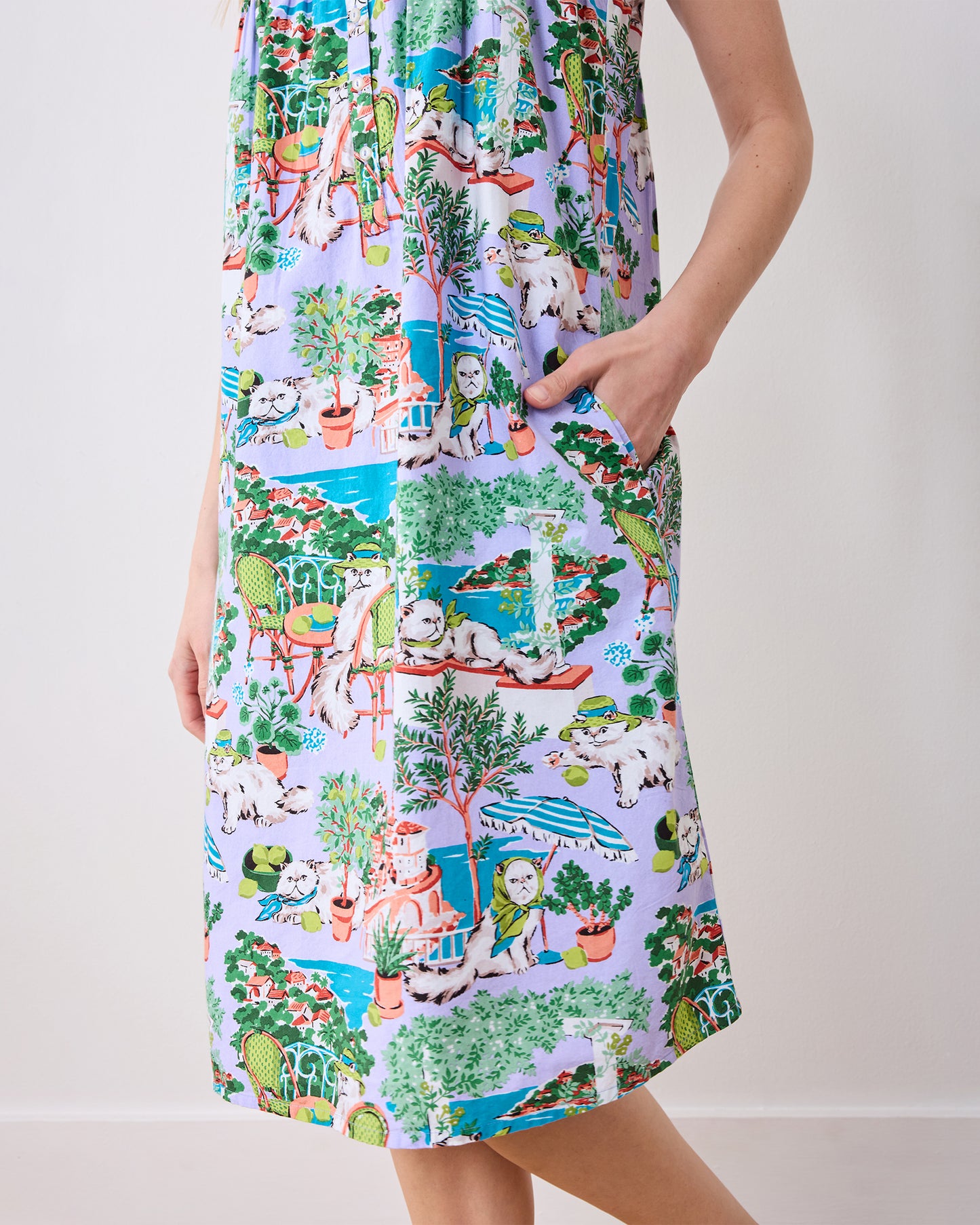 Mediterranean Meow - Back to Bed Nightgown - Lilac & Lime - Printfresh