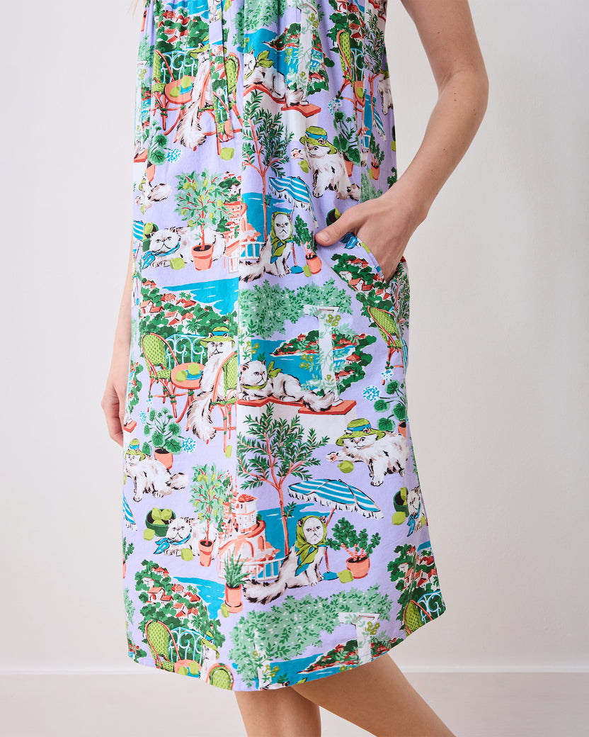 Mediterranean Meow - Back to Bed Nightgown - Lilac & Lime - Printfresh