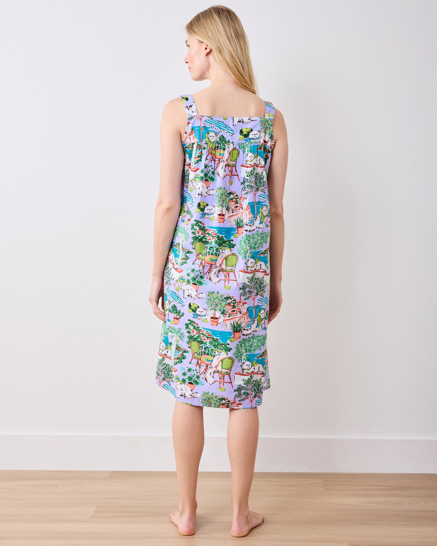 Mediterranean Meow - Back to Bed Nightgown - Lilac & Lime - Printfresh