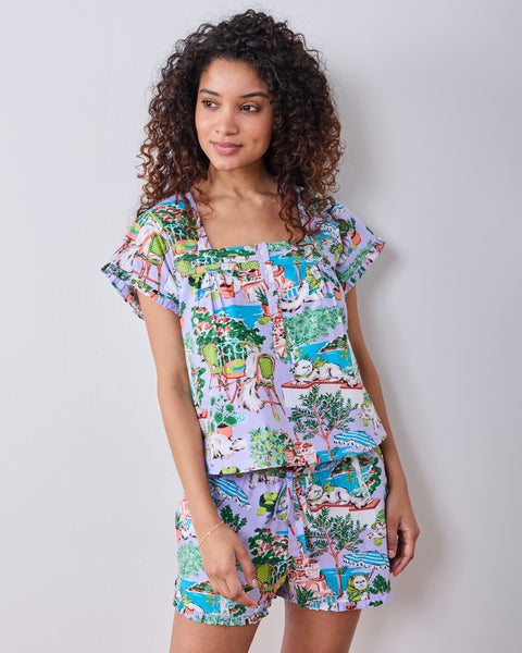 Mediterranean Meow - Pintuck Short Set - Lilac & Lime – Printfresh