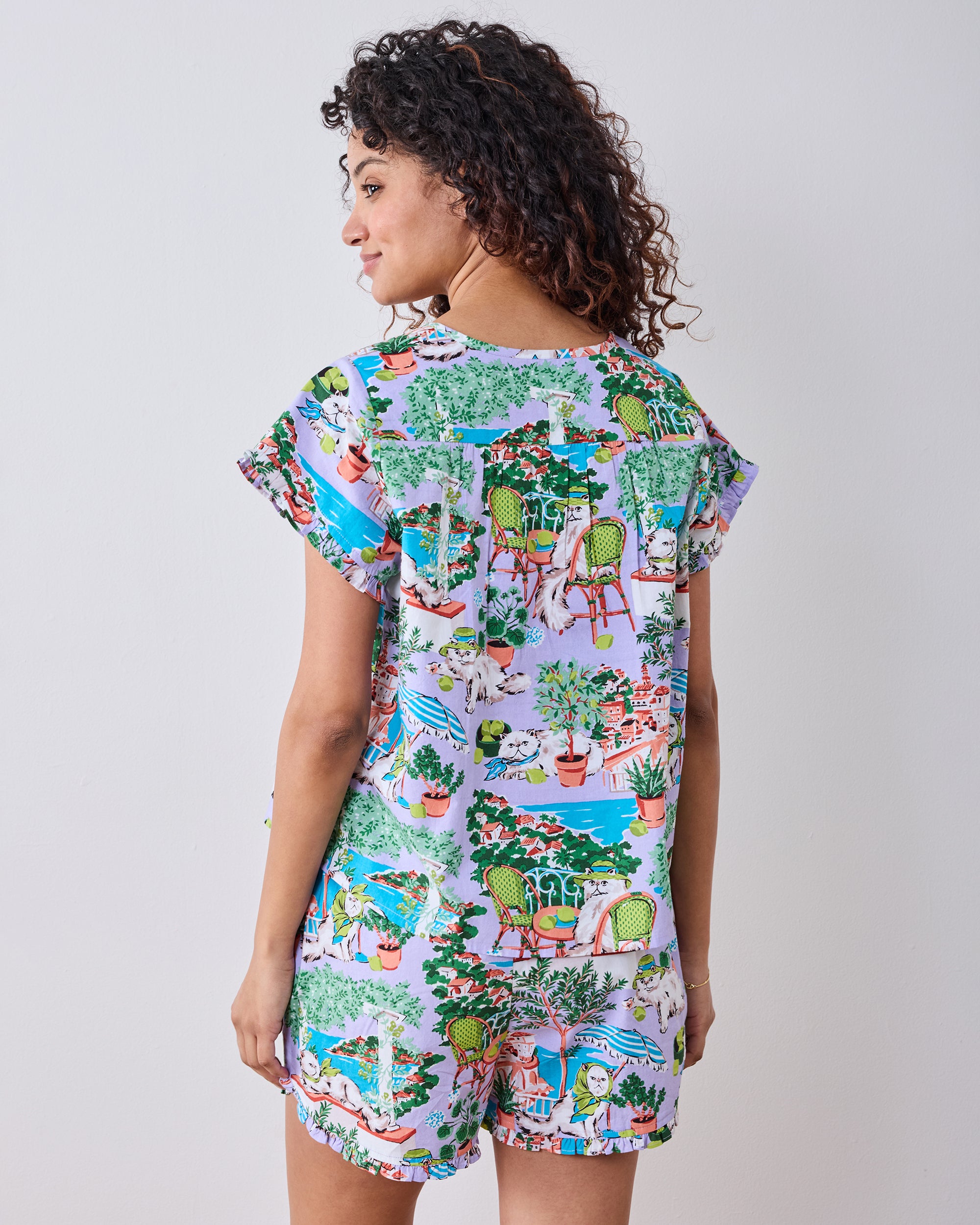 Mediterranean Meow - Pintuck Short Set - Lilac & Lime – Printfresh