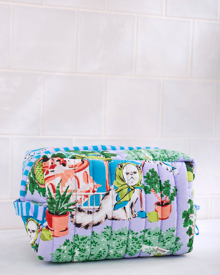 Mediterranean Meow - Quilted Pouch - Lilac & Lime - Printfresh