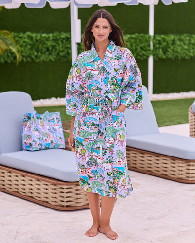 Mediterranean Meow - Long Robe - Lilac & Lime - Printfresh