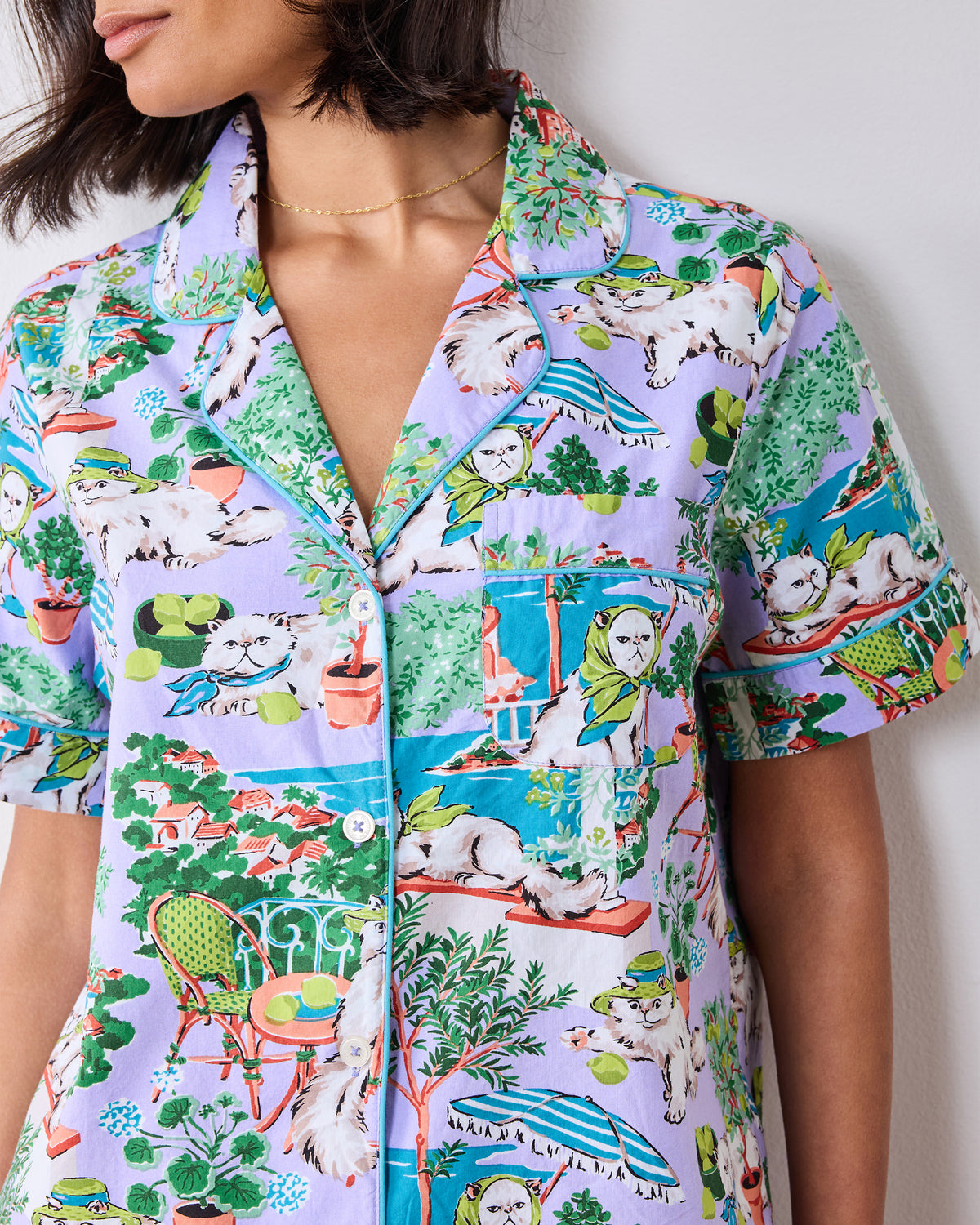 Mediterranean Meow - Short PJ Set - Lilac & Lime - Printfresh
