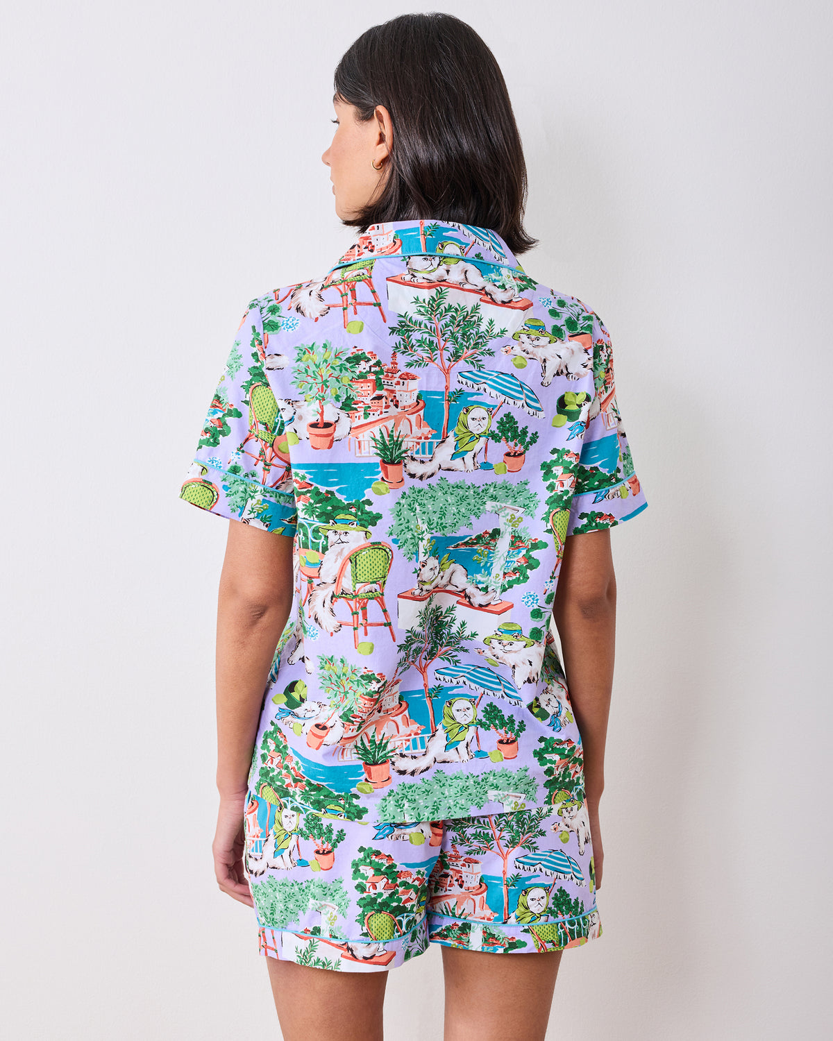 Mediterranean Meow - Short PJ Set - Lilac & Lime - Printfresh