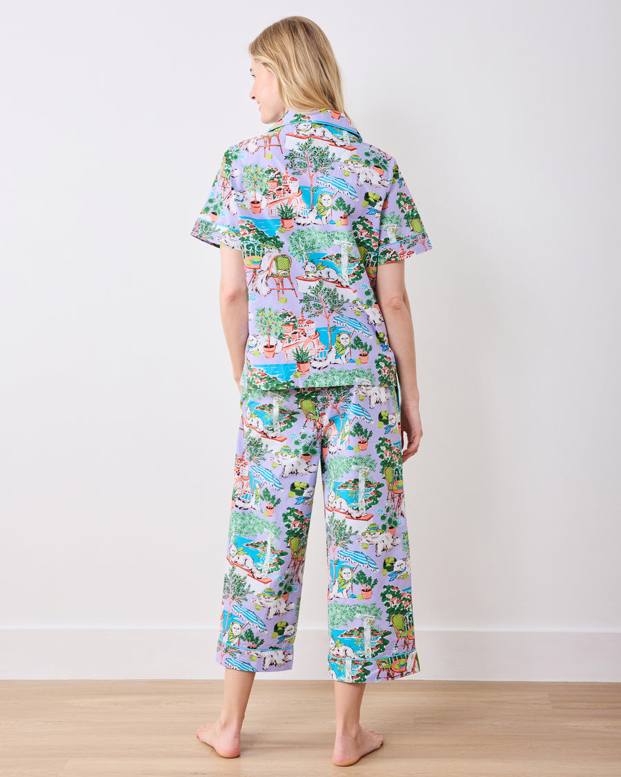 Mediterranean Meow - Short Sleeve Top & Cropped Pants Set - Lilac & Lime - Printfresh