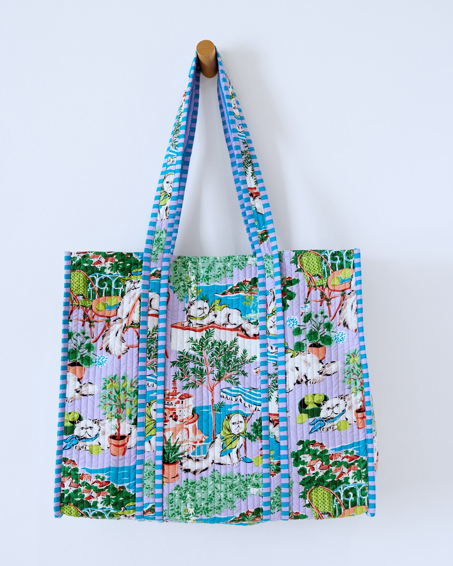 Mediterranean Meow - The Traveler Tote - Lilac & Lime - Printfresh