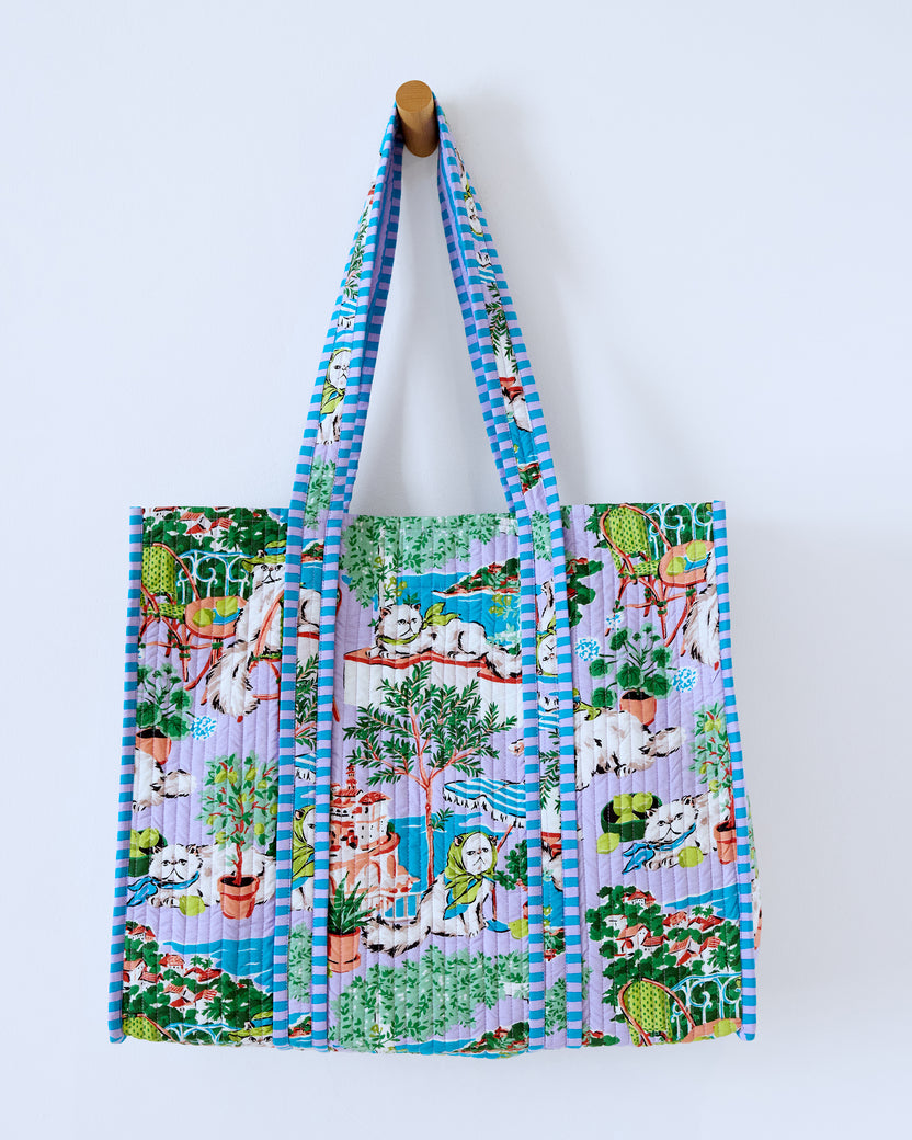 Mediterranean Meow - The Traveler Tote - Lilac & Lime - Printfresh