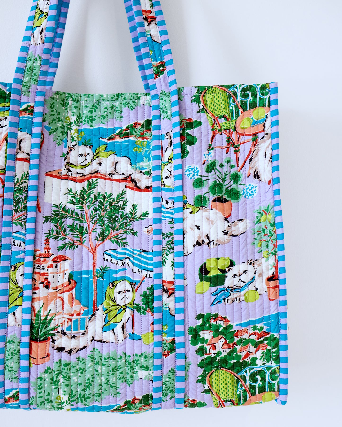 Mediterranean Meow - The Traveler Tote - Lilac & Lime - Printfresh