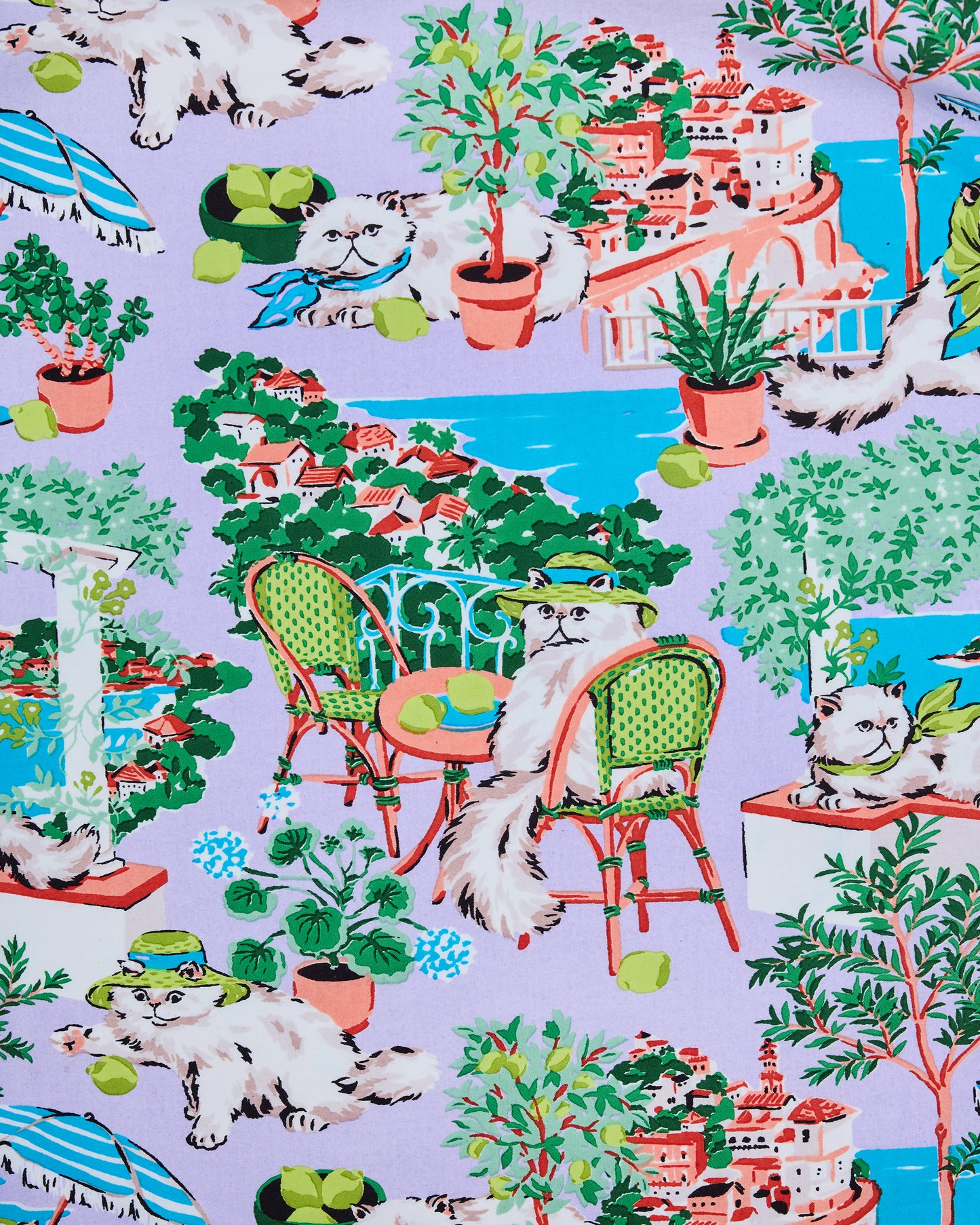 Mediterranean Meow - Long Robe - Lilac & Lime - Printfresh