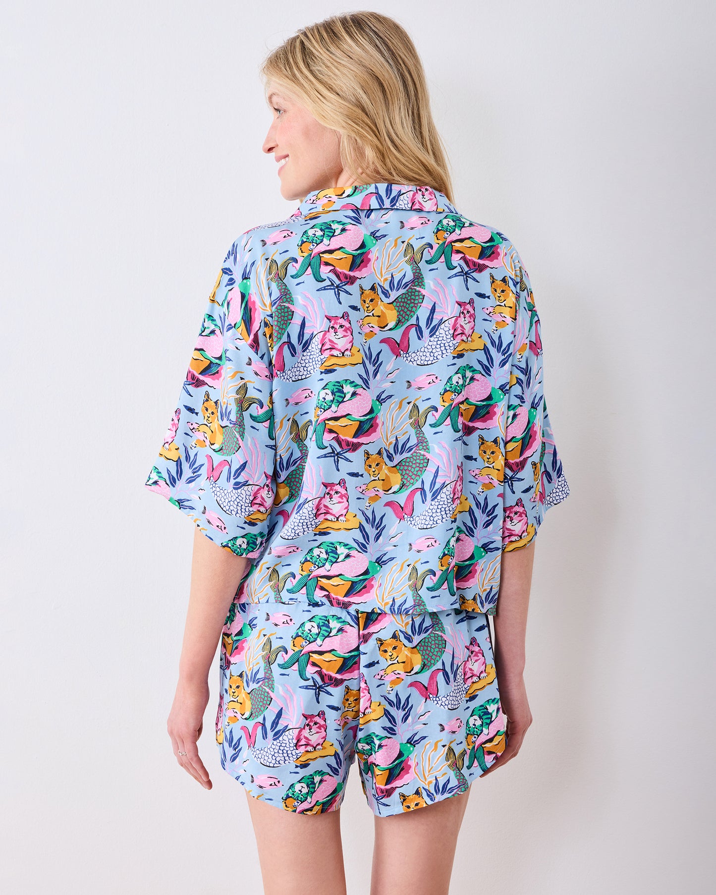 Meowing Mermaids - Eco Satin Sweet Dreams Set - Pale Blue - Printfresh