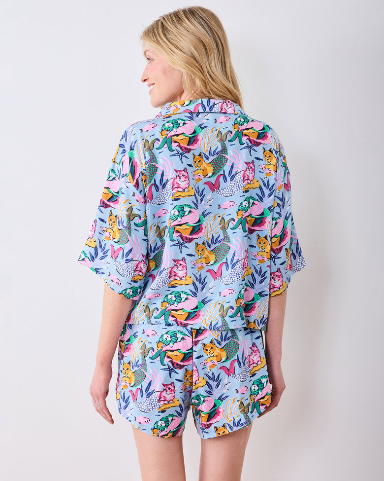 Meowing Mermaids - Eco Satin Sweet Dreams Set - Pale Blue - Printfresh