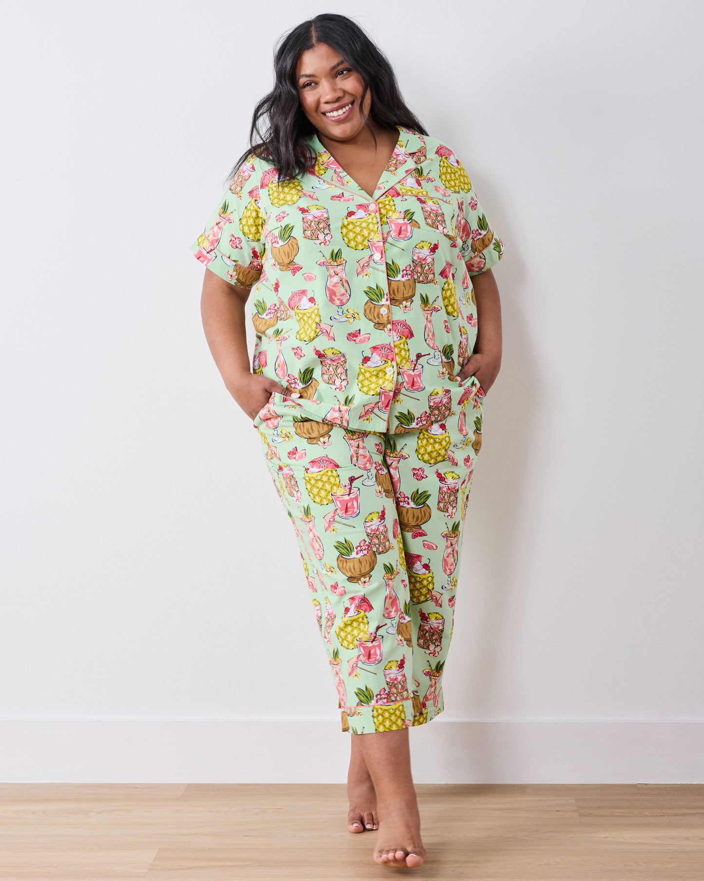 Paradise Punch - Short Sleeve Top & Cropped Pants Set - Mojito