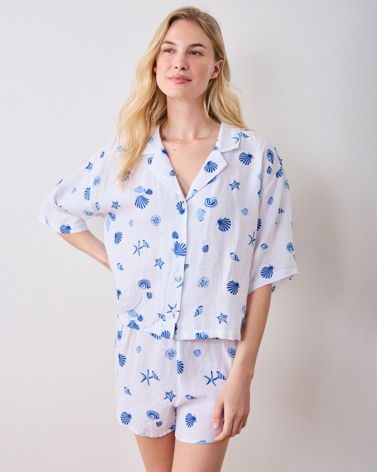 Scattered Shells - Linen Sweet Dreams Set - Blue Cloud - Printfresh