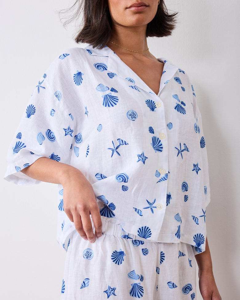 Scattered Shells - Linen Wildest Dreams Set - Blue Cloud - Printfresh