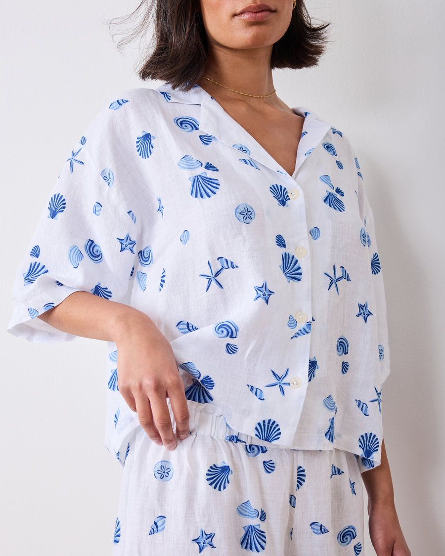 Scattered Shells - Linen Wildest Dreams Set - Blue Cloud - Printfresh