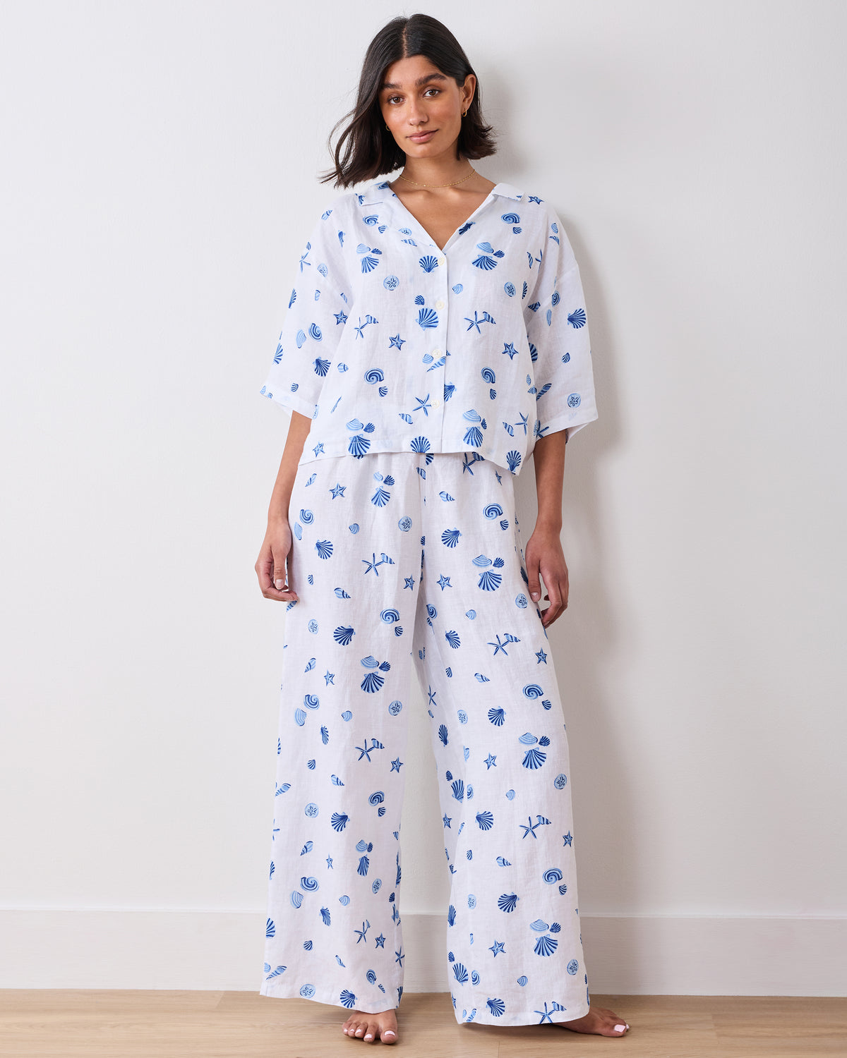 Scattered Shells - Linen Wildest Dreams Set - Blue Cloud - Printfresh