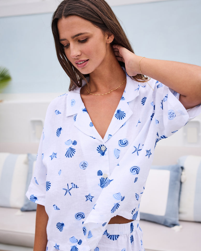 Scattered Shells - Linen Sweet Dreams Set - Blue Cloud - Printfresh