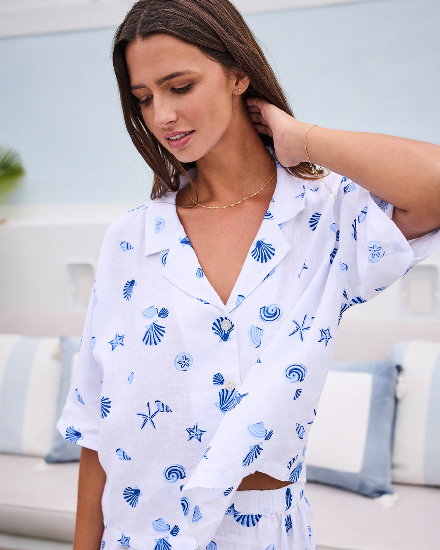 Scattered Shells - Linen Sweet Dreams Set - Blue Cloud - Printfresh