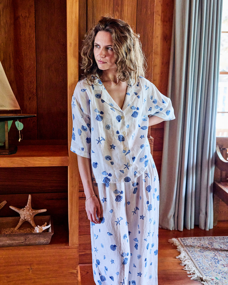 Scattered Shells - Linen Wildest Dreams Set - Blue Cloud - Printfresh