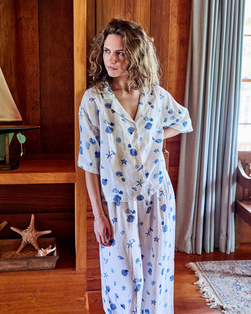 Scattered Shells - Linen Wildest Dreams Set - Blue Cloud - Printfresh