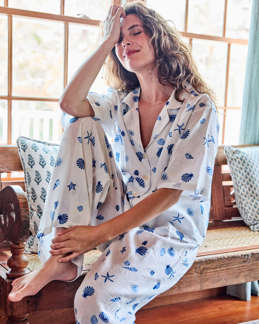 Scattered Shells - Linen Wildest Dreams Set - Blue Cloud - Printfresh