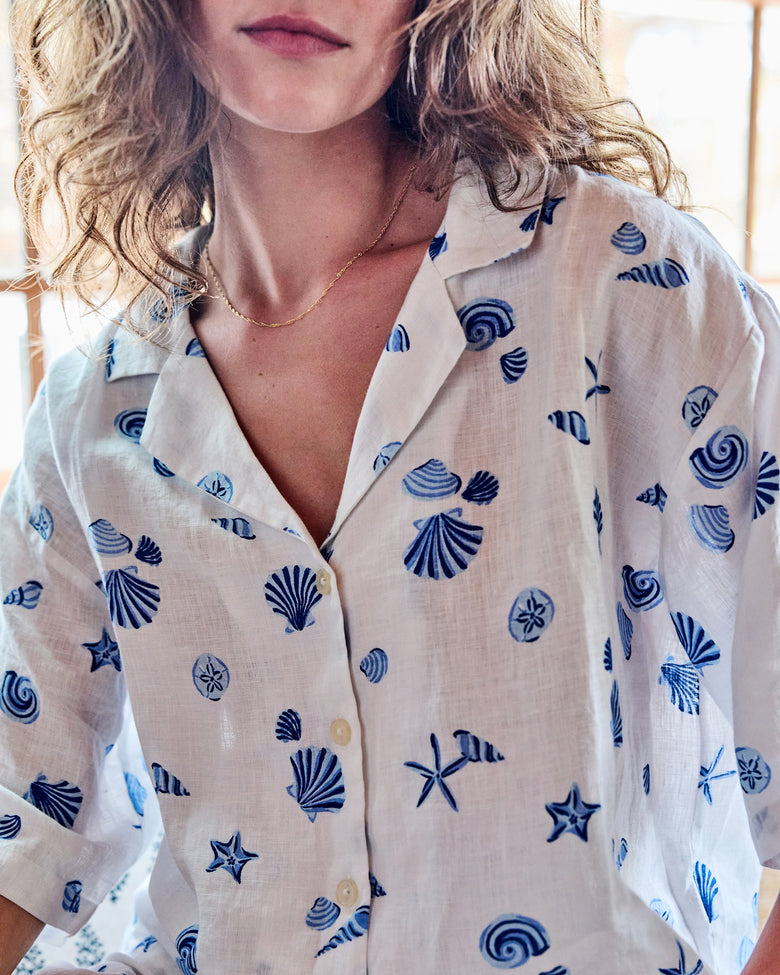 Scattered Shells - Linen Wildest Dreams Set - Blue Cloud - Printfresh