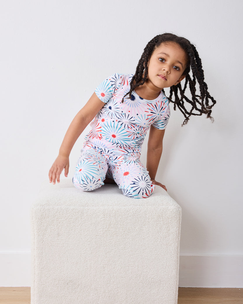 Sparks Fly - Kids Organic Pima Short Sleeve PJ Set - Cloud