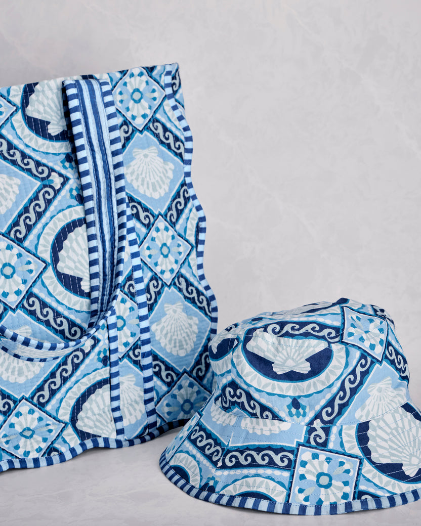Tide & Tile - Scalloped Tote & Bucket Hat Bundle - Seashell Blue - Printfresh