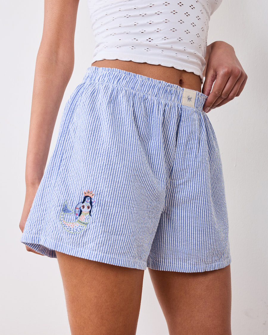 Triton Stripes - Seersucker Boyfriend Boxer - Sea Spray - Printfresh