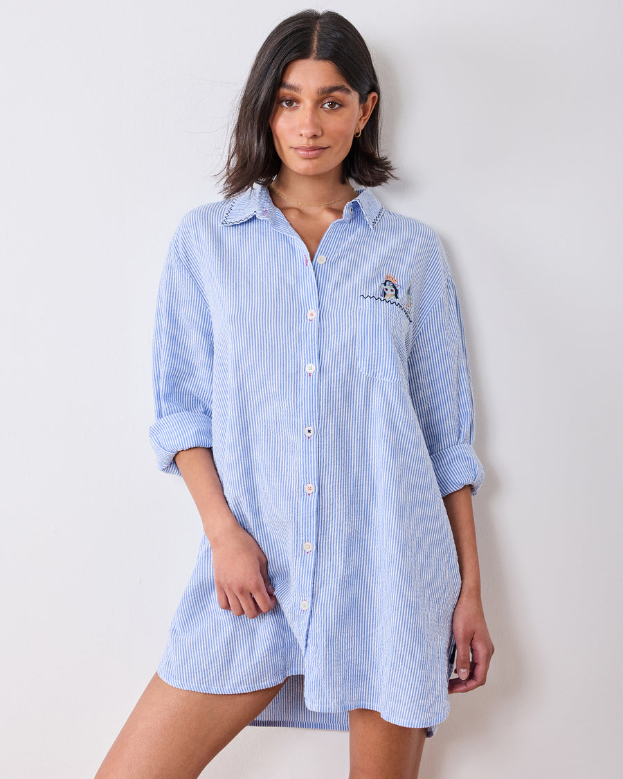 Triton Stripes - Seersucker Everyday Button Down - Sea Spray - Printfresh