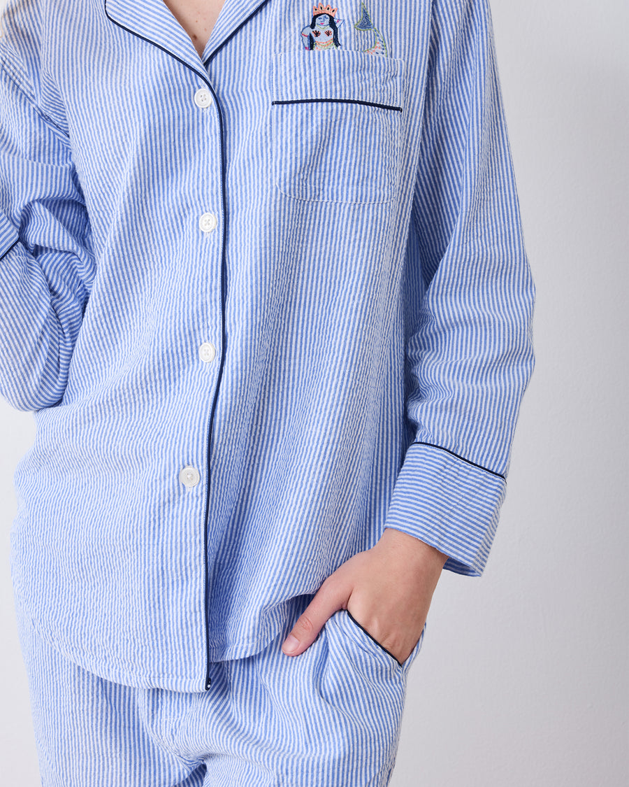 Triton Stripes - Tall Seersucker Long PJ Set - Sea Spray