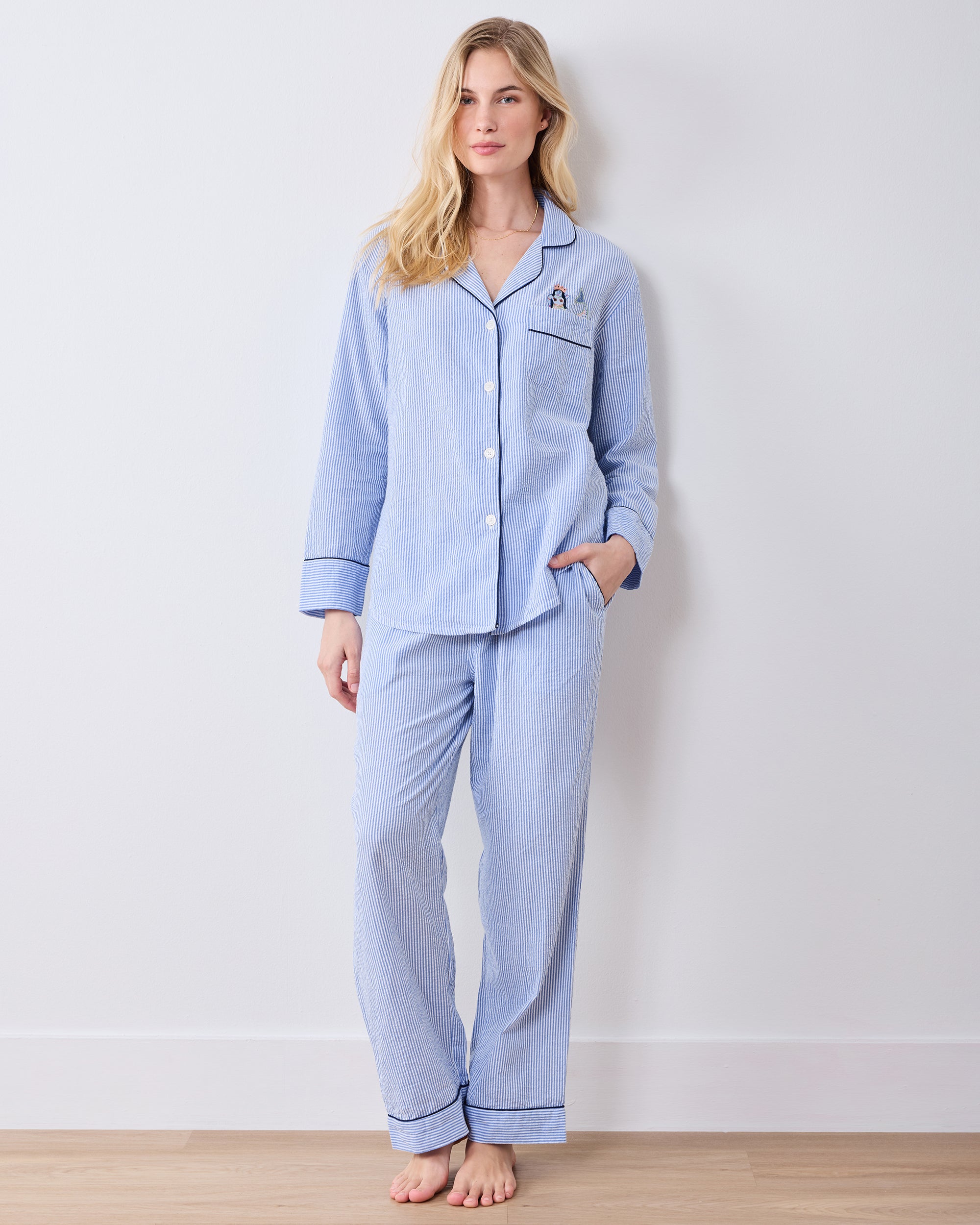 Triton Stripes - Tall Seersucker Long PJ Set - Sea Spray – Printfresh