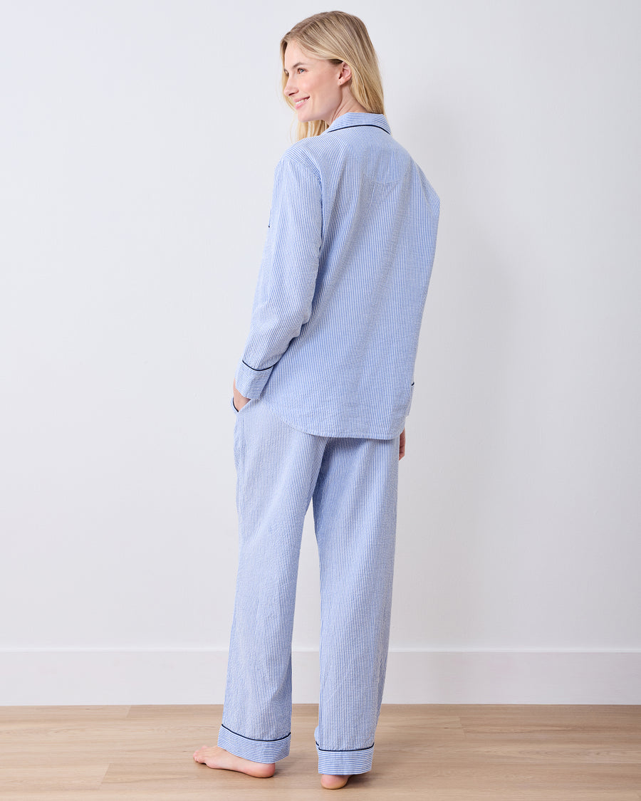 Triton Stripes - Seersucker Long PJ Set - Sea Spray - Printfresh