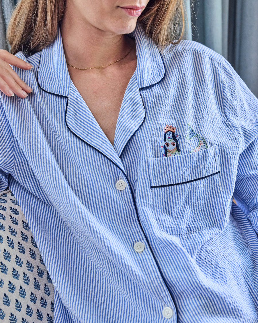Triton Stripes - Seersucker Long PJ Set - Sea Spray - Printfresh
