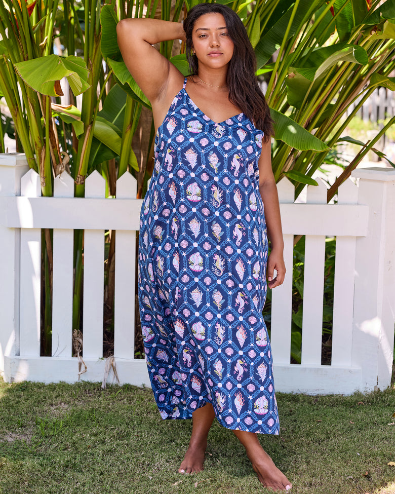 Underwater Enchantment - Eco Satin Chic to Sleep Nightie - Navy - Printfresh