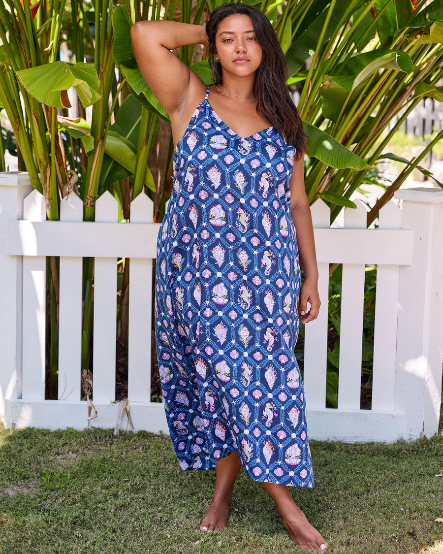 Underwater Enchantment - Eco Satin Chic to Sleep Nightie - Navy - Printfresh