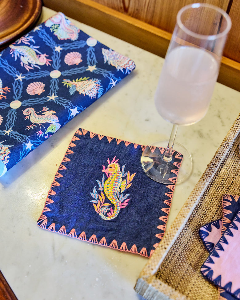 Underwater Enchantment - Linen Cocktail Napkins Set of 4 - Navy - Printfresh