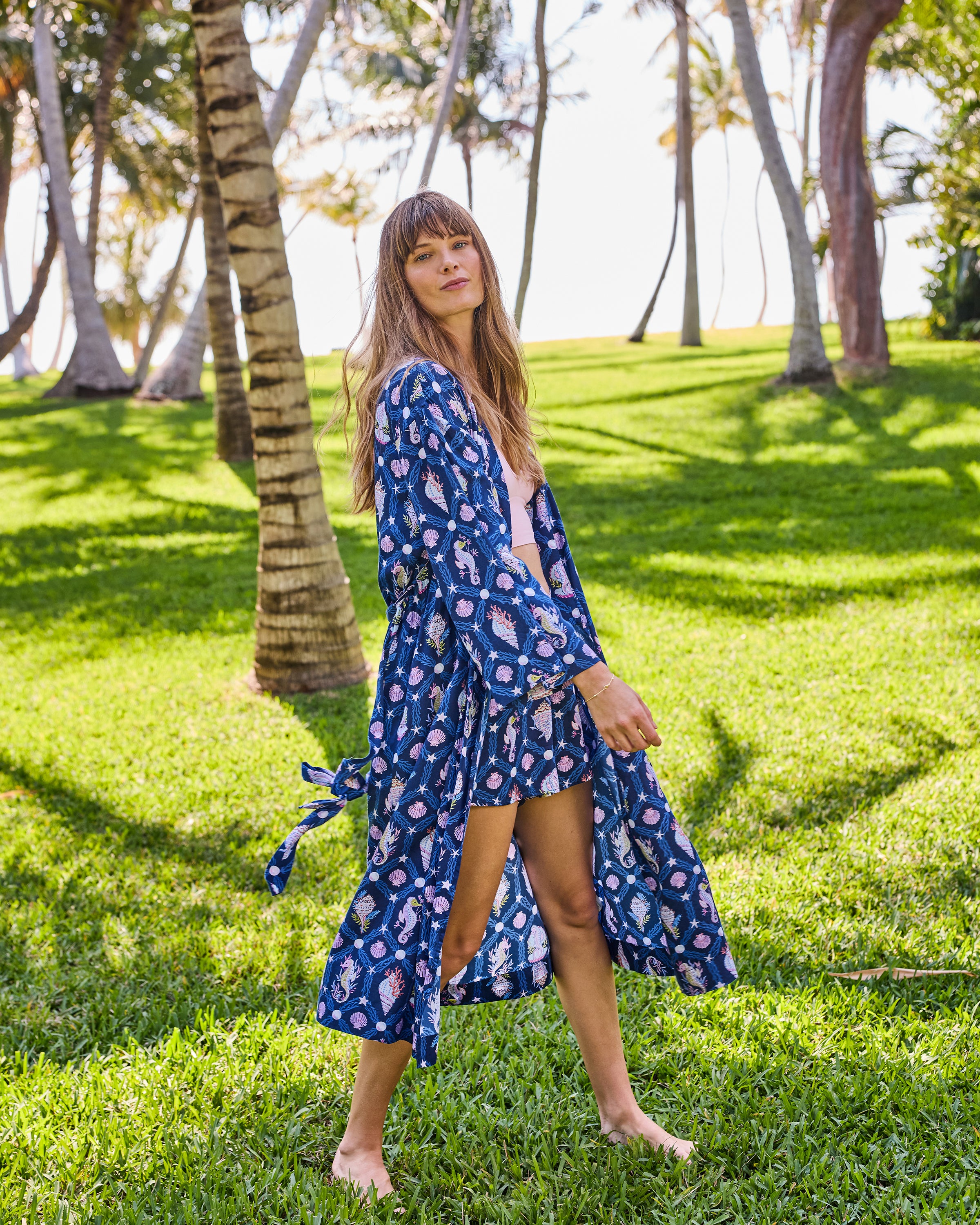 Underwater Enchantment - Eco Satin Joni Robe - Navy – Printfresh