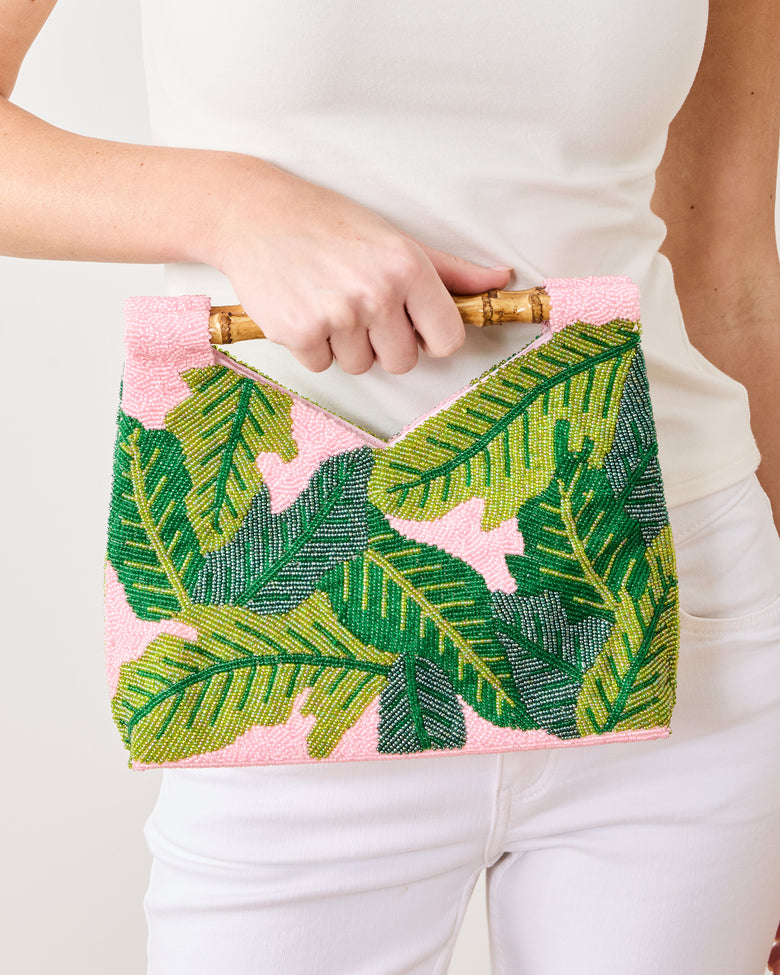 Pink - Beaded Palm Leaf Bag - Tiana Designs - Printfresh