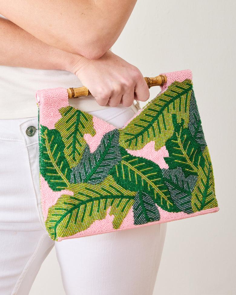 Pink - Beaded Palm Leaf Bag - Tiana Designs - Printfresh
