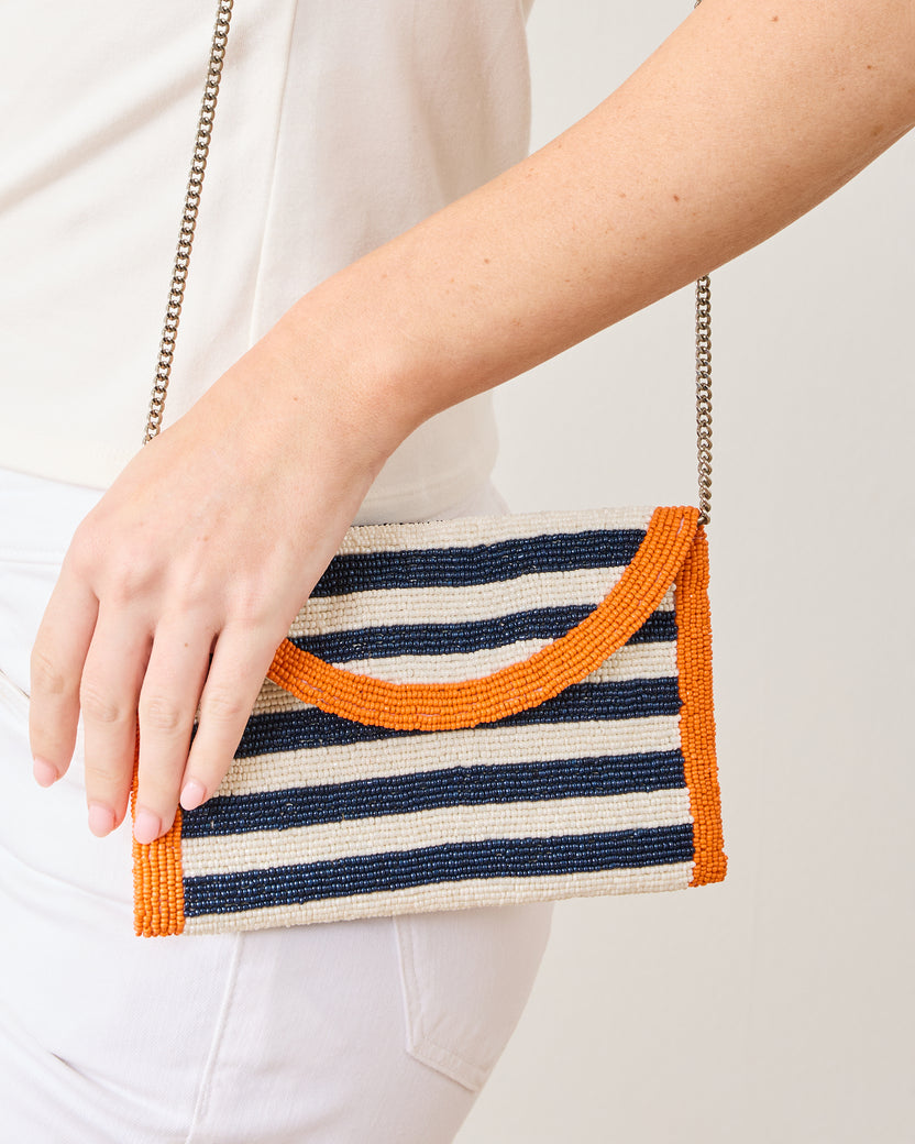 Navy - Striped Beaded Clutch - Tiana Designs - Printfresh