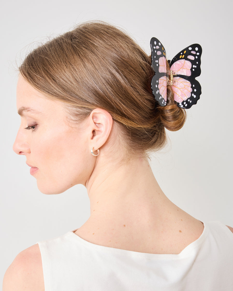 Pink - Hand Painted Monarch Butterfly Claw Hair Clip - Solar Eclipse - Printfresh