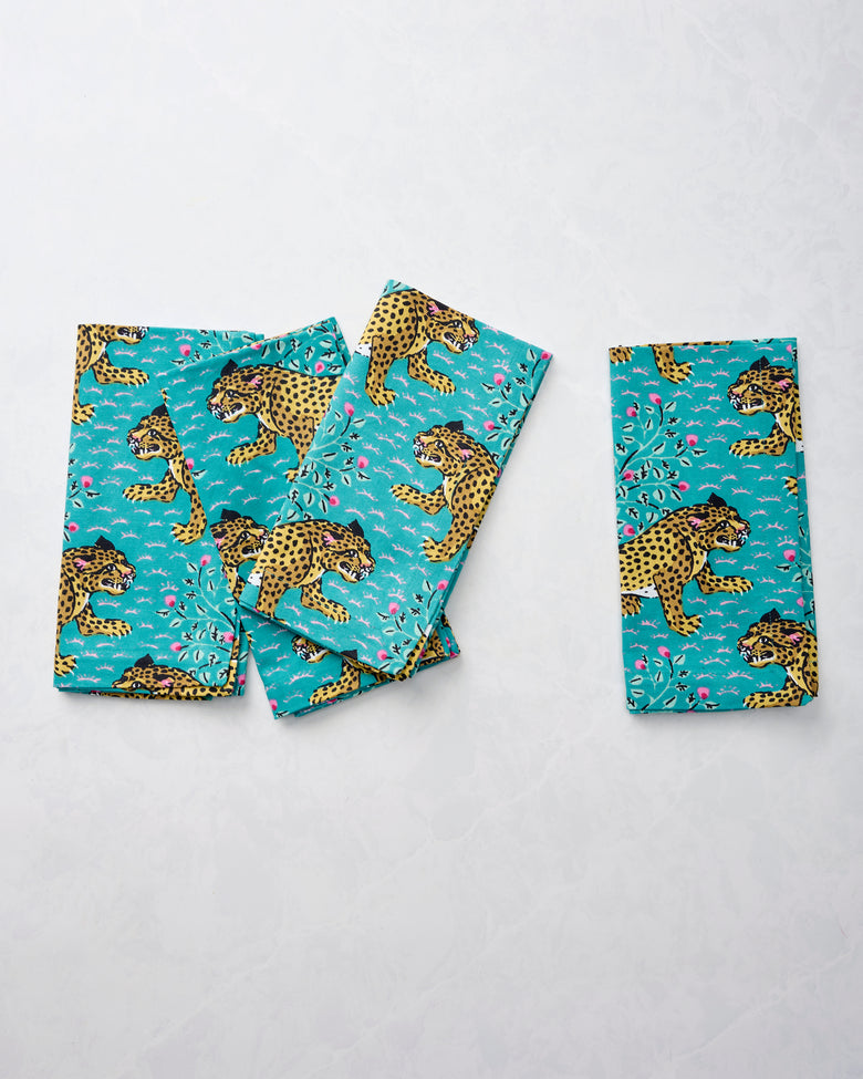 Bagheera - Dinner Napkins Set Of 4 - Turquoise - Printfresh