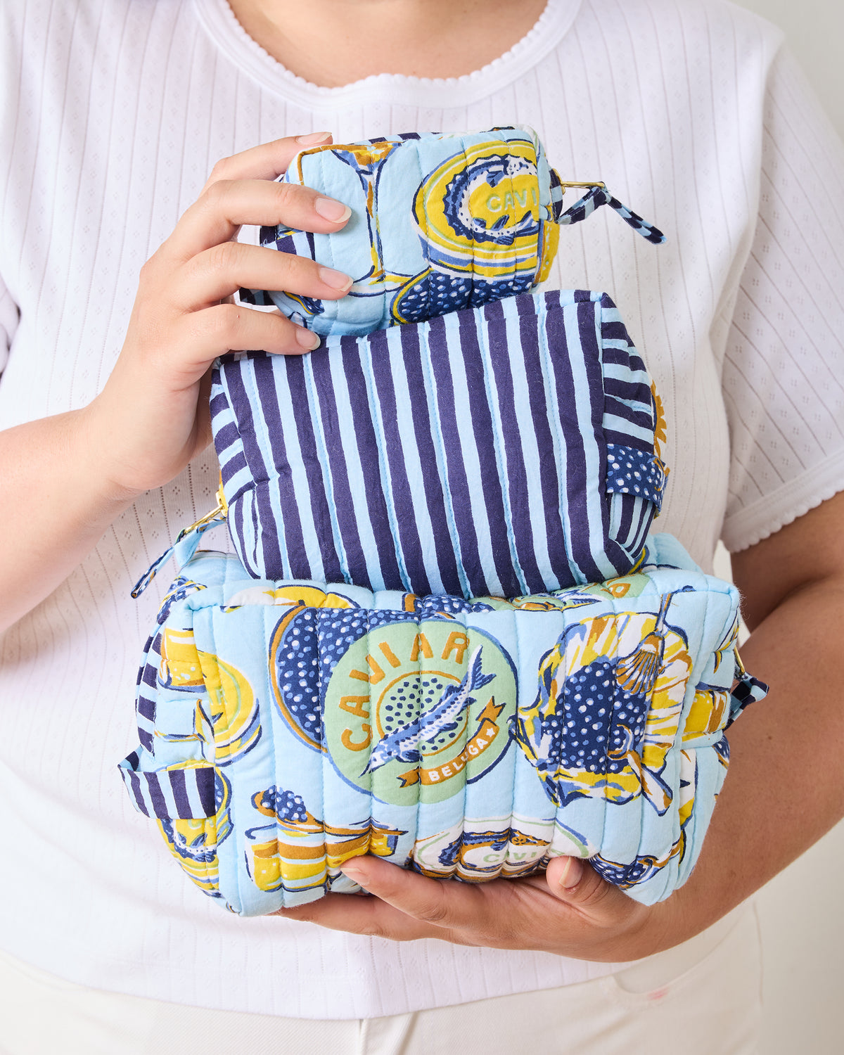 Champagne & Caviar - Three's Best Pouch Set - Pale Blue - Printfresh